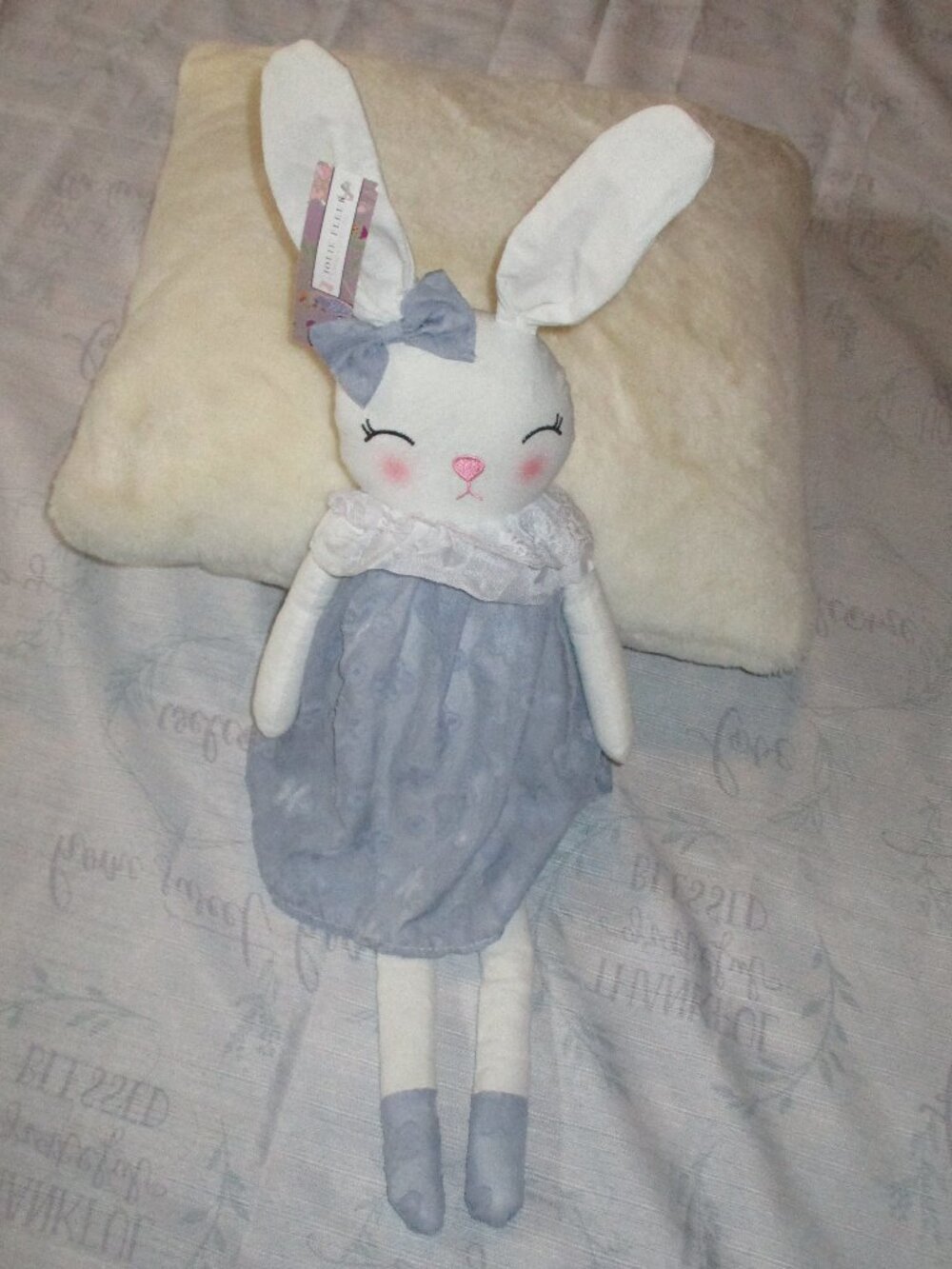 Jolie Fleur Spring Collection Bunny Rabbit Blue Floral Dress Shelf Sitter NWT
